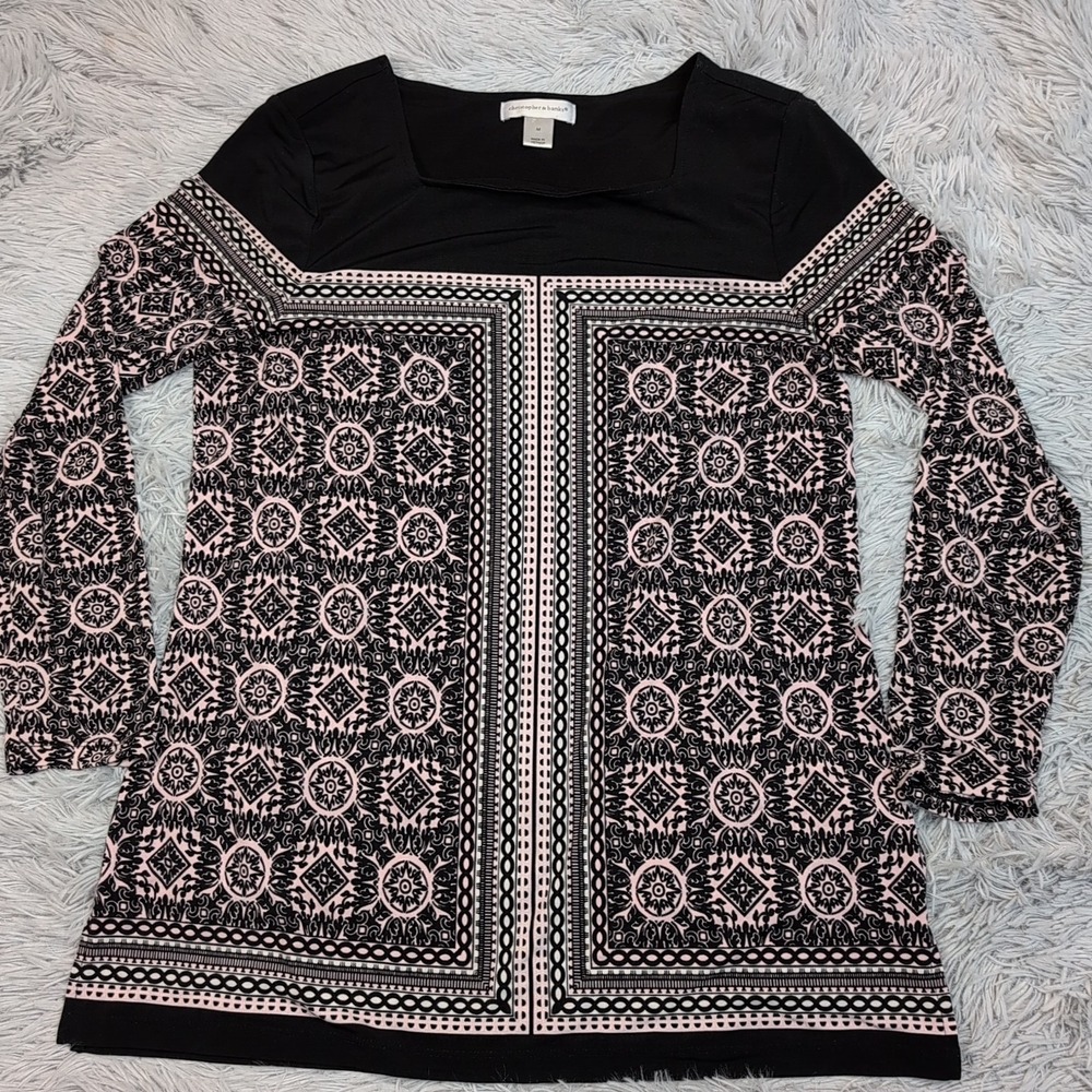 Christopher &‎ Banks Shirt Womens M Black Paisley Top Lightweight Casual Comfort